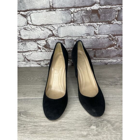 J.Crew Classic Black Suede Block Heel Round Toe Pump Heel Shoe Women Sz 8M US/39 - Picture 2 of 16